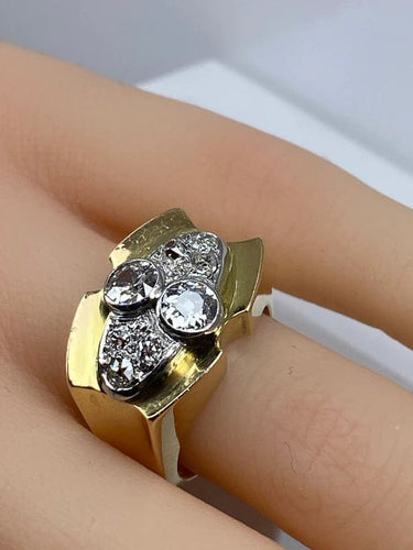 Bague 51 Bague Tank sertie de diamants en or jaune 18 carats et platine 58 Facettes AB665