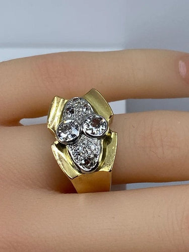 Bague 51 Bague Tank sertie de diamants en or jaune 18 carats et platine 58 Facettes AB665