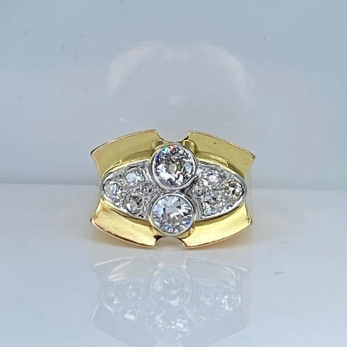 Bague 51 Bague Tank sertie de diamants en or jaune 18 carats et platine 58 Facettes AB665