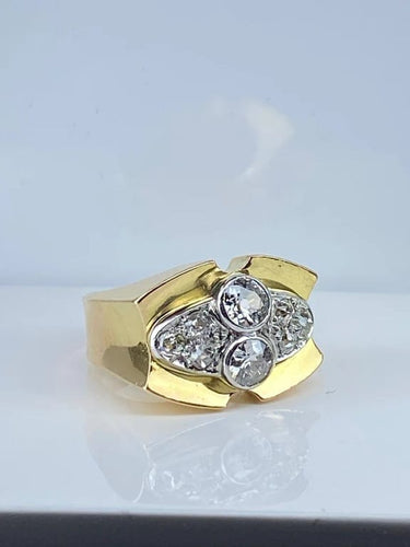 Bague 51 Bague Tank sertie de diamants en or jaune 18 carats et platine 58 Facettes AB665