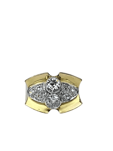 Bague 51 Bague tank sertie de diamants en or jaune 18 carats et platine 58 Facettes AB665