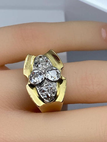 Bague 51 Bague tank sertie de diamants en or jaune 18 carats et platine 58 Facettes AB665
