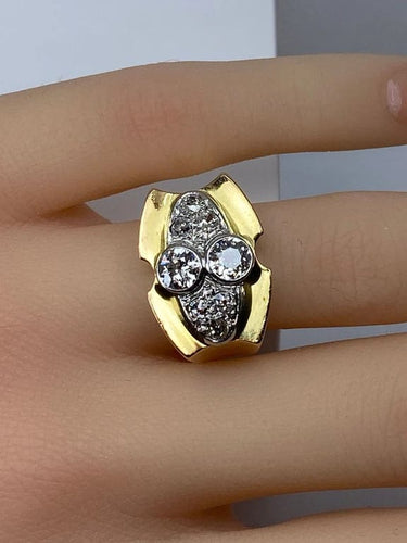 Bague 51 Bague tank sertie de diamants en or jaune 18 carats et platine 58 Facettes AB665