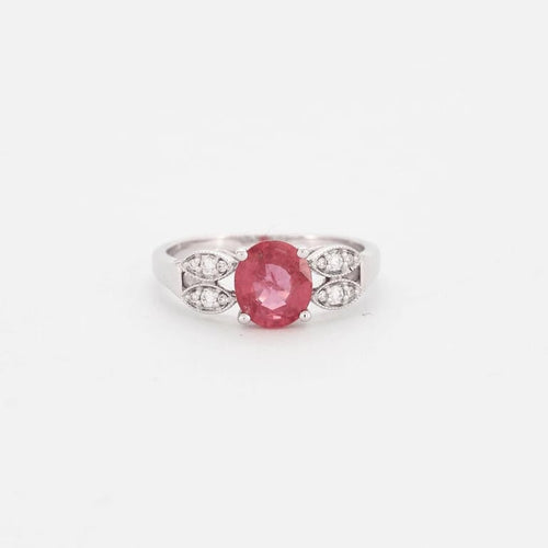 Bague 53 Bague en or blanc 14 carats avec saphir rose et diamants 58 Facettes