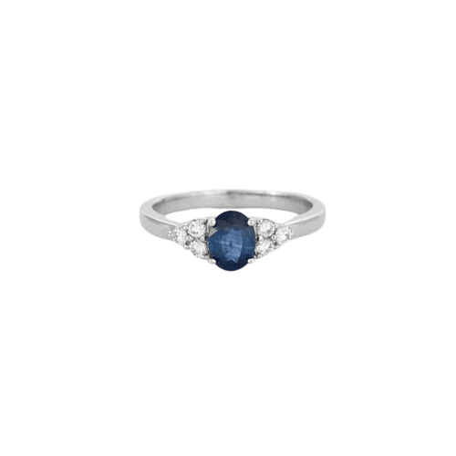 Bague 54 Bague en or blanc 18 ct avec saphir bleu et diamants 58 Facettes