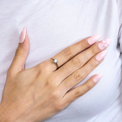 Bague 52.5 Bague solitaire diamant en or 18 carats et platine, taille 52,5 58 Facettes