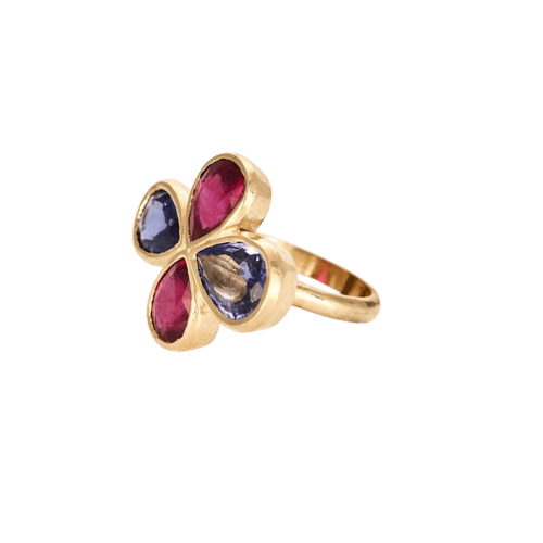 Bague 53 Bague en or jaune 18 ct avec rubis et saphirs 58 Facettes