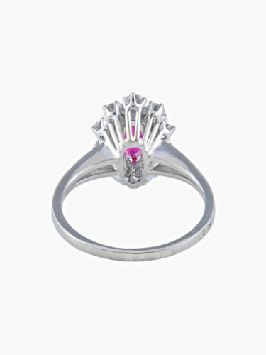 Bague 55 Bague marquise en or blanc 750 au rubis synthétique et diamants 58 Facettes