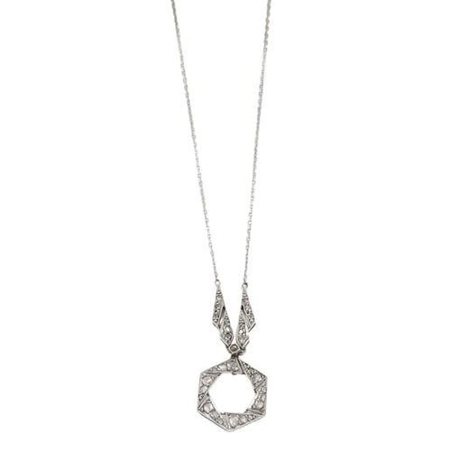 Collier Collier Art déco en platine avec diamants taille ancienne 58 Facettes