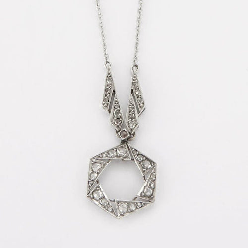 Collier Collier Art déco en platine avec diamants taille ancienne 58 Facettes