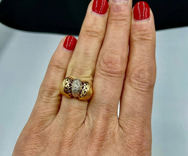Bague 54 Bague en or jaune 18 carats à 3 diamants 58 Facettes