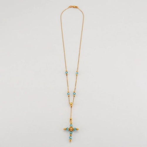 Collier Pendentif croix en or jaune 750/1000 avec topaze et chaîne 58 Facettes