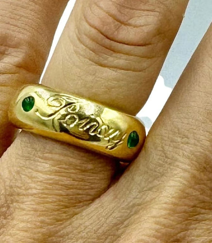 Bague 53 Poiray - Bague jonc en or jaune avec émeraudes 58 Facettes