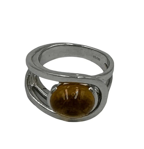 Bague 54 Fred - Bague en or blanc avec citrine cabochon 58 Facettes