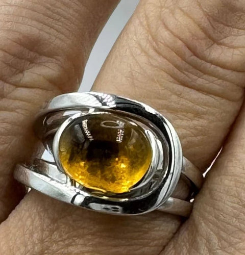 Bague 54 Fred - Bague en or blanc avec citrine cabochon 58 Facettes