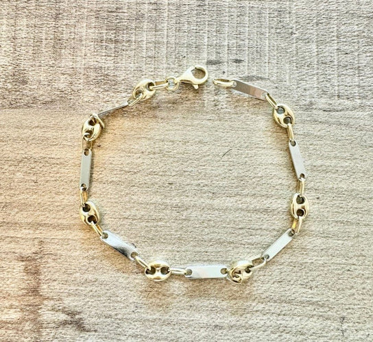 Bracelet Bracelet grains de café en or jaune et or blanc 58 Facettes