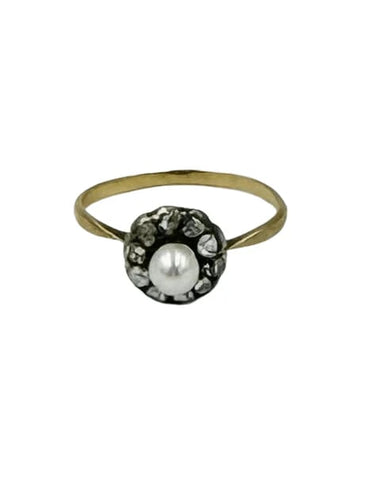 Bague 55 Bague en or jaune 750 avec perle et diamants 58 Facettes