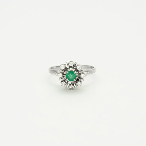 Bague 60 Bague en or blanc 750 avec émeraude et diamants 58 Facettes
