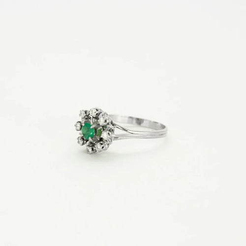 Bague 60 Bague en or blanc 750 avec émeraude et diamants 58 Facettes