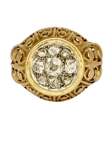 Bague 57 Bague dôme pavée de diamants en or jaune 750 58 Facettes