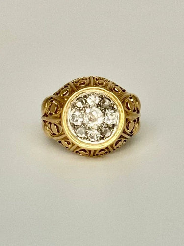 Bague 57 Bague dôme pavée de diamants en or jaune 750 58 Facettes