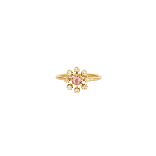 Bague 51 Bague fleurette en or 750 avec saphir rose et diamants 58 Facettes