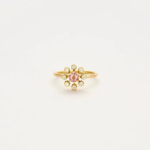 Bague 51 Bague fleurette en or 750 avec saphir rose et diamants 58 Facettes