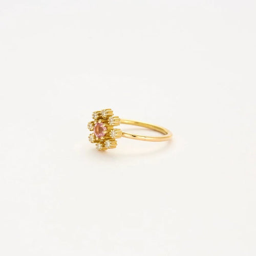 Bague 51 Bague fleurette en or 750 avec saphir rose et diamants 58 Facettes