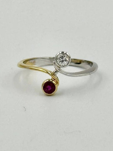 Bague 52 Bague toi et moi en or 750, diamant et rubis 58 Facettes
