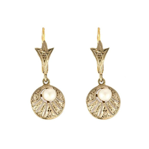 Boucles d'oreilles Boucles d’oreilles en or jaune et platine avec perles fines et diamant 58 Facettes
