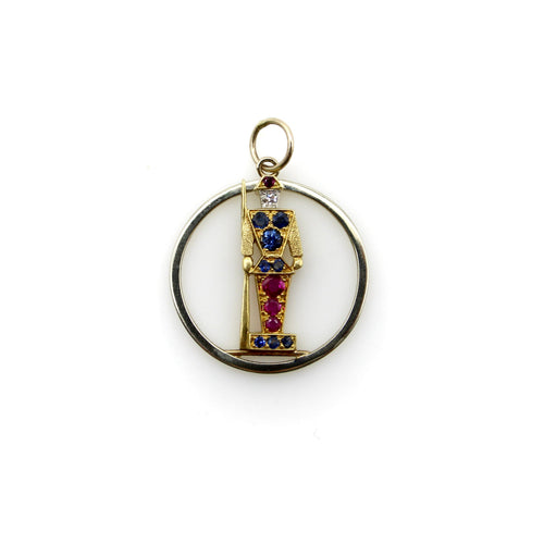 Pendentif Pendentif rétro - Garde en or 18 carats, diamants, rubis et saphirs 58 Facettes