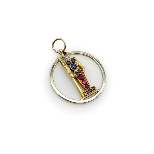 Pendentif Pendentif rétro - Garde en or 18 carats, diamants, rubis et saphirs 58 Facettes