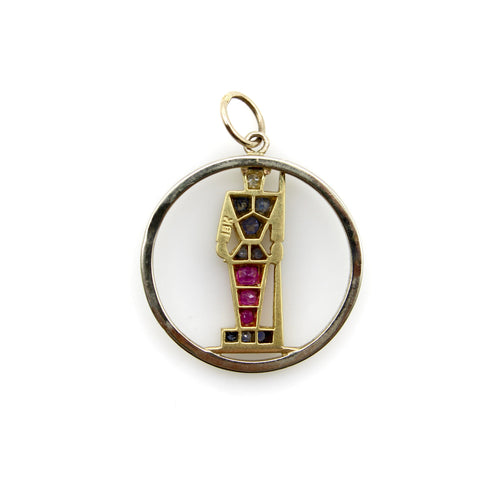 Pendentif Pendentif rétro - Garde en or 18 carats, diamants, rubis et saphirs 58 Facettes