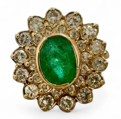 Bague 54 Bague vintage en or avec émeraude et diamants 58 Facettes