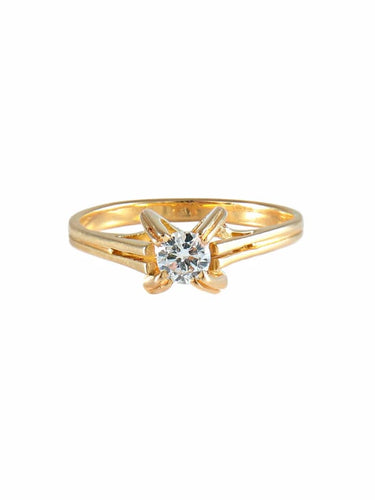 Bague 54 Bague solitaire vintage en or jaune 18 carats avec diamant 58 Facettes