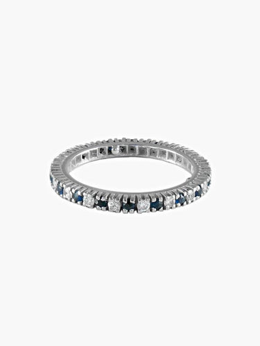 Bague 51.5 Bague alliance tour complet saphirs et diamants en or blanc 18 carats 58 Facettes