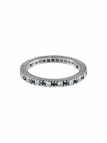 Bague 51.5 Bague alliance tour complet saphirs et diamants en or blanc 18 carats 58 Facettes