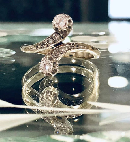 Bague 55.5 Bague Toi et Moi en or blanc 18 k et diamants 58 Facettes
