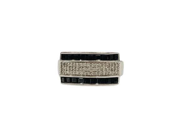 Bague 56 Bague en or blanc 18K avec saphirs et diamants 58 Facettes