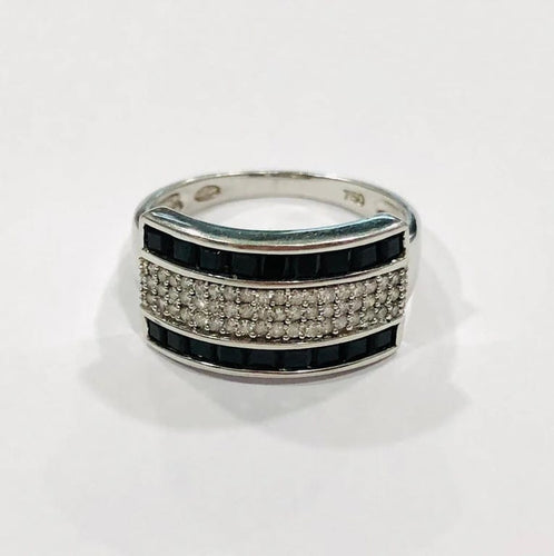 Bague 56 Bague en or blanc 18K avec saphirs et diamants 58 Facettes
