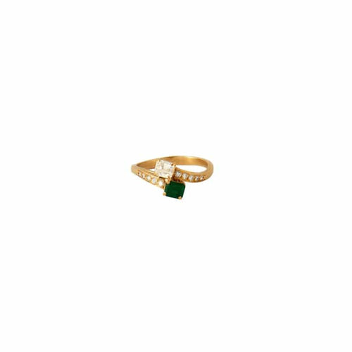 Bague 57 Bague Toi & Moi émeraude et diamants en or jaune 18 k 58 Facettes