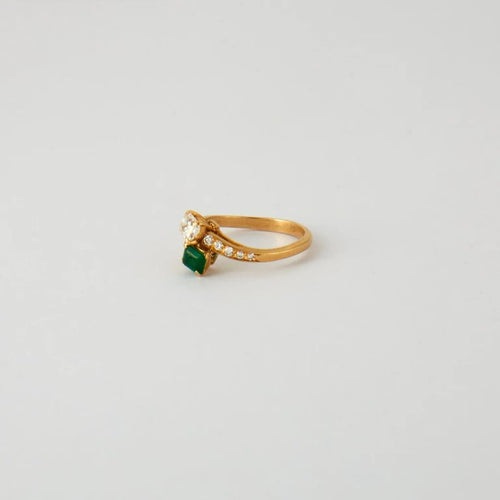 Bague 57 Bague Toi & Moi émeraude et diamants en or jaune 18 k 58 Facettes
