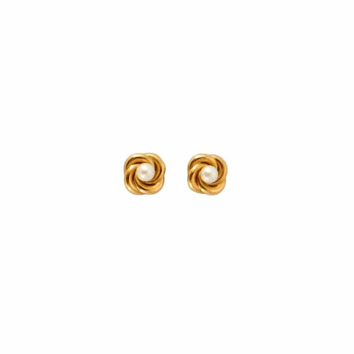 Boucles d'oreilles Boucles d'oreilles vintage fleur en or jaune 18 k et perles 58 Facettes