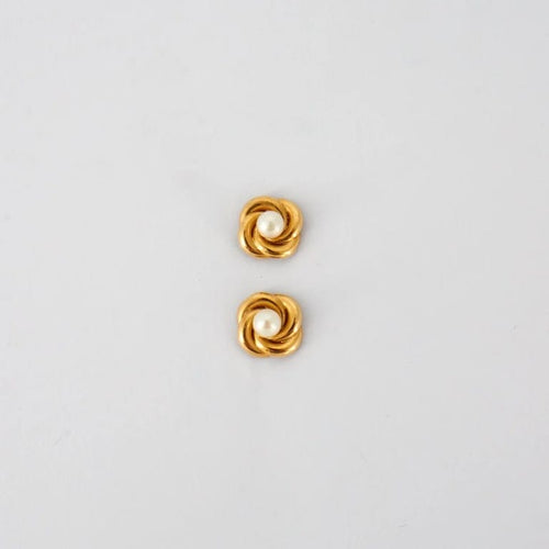 Boucles d'oreilles Boucles d'oreilles vintage fleur en or jaune 18 k et perles 58 Facettes