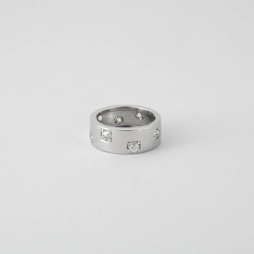 Bague 56 Bague ruban en or blanc 18K sertie de 7 diamants 58 Facettes