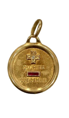 Pendentif Médaille d'amour - Pendentif en or jaune 18k avec diamant et rubis 58 Facettes