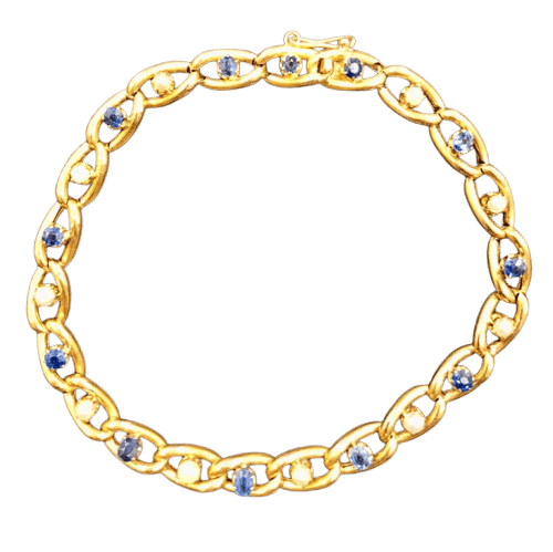 Bracelet Bracelet ancien circa 1900 en or jaune 18k, perles et saphirs 58 Facettes