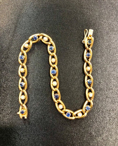 Bracelet Bracelet ancien circa 1900 en or jaune 18k, perles et saphirs 58 Facettes
