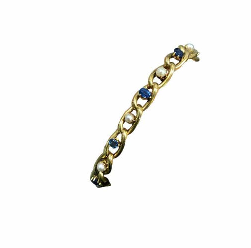 Bracelet Bracelet ancien circa 1900 en or jaune 18k, perles et saphirs 58 Facettes