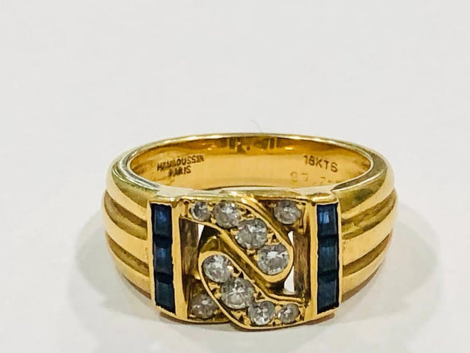 Bague 53 Mauboussin - Bague en or jaune 18 carats, diamants et saphirs 58 Facettes